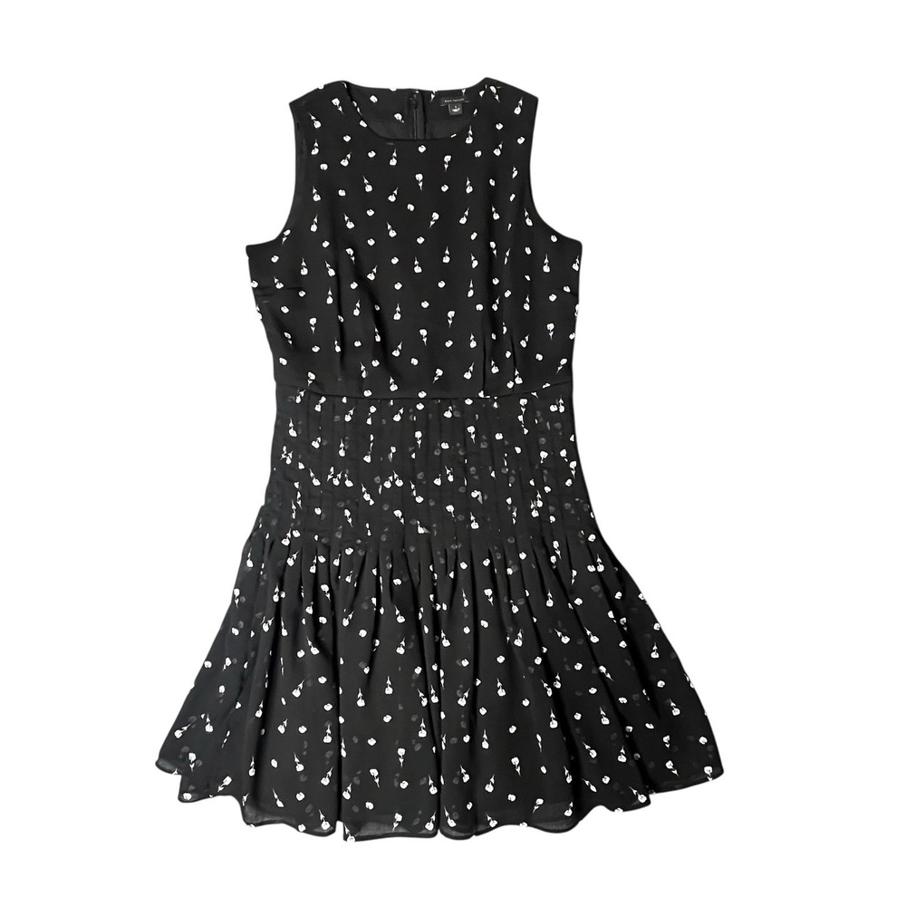 Ann Taylor Dress Womens Sz 4 Floral Black Dainty Cottagecore Sleeveless Pleated